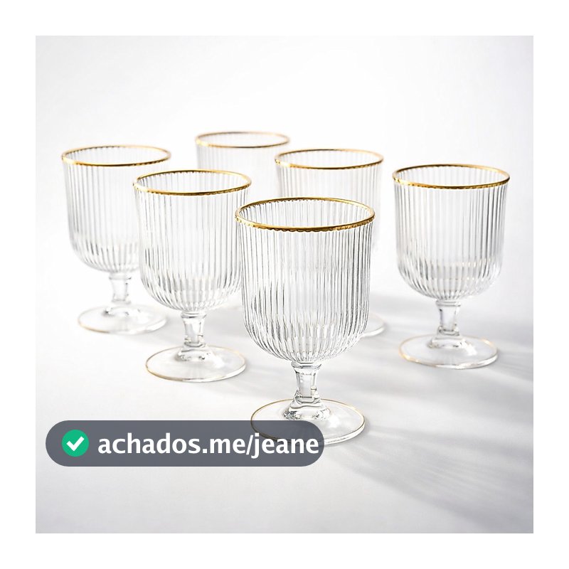 Kit Conjunto 6 ou 12 Taças Versalhes Borda Dourada 340ml Água Suco Restaurante Presente Casa