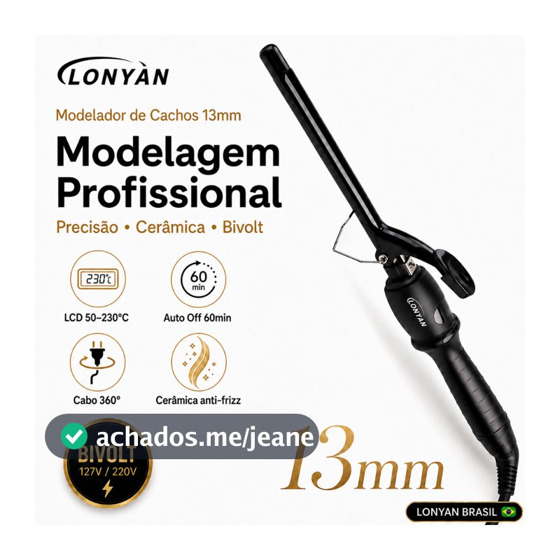 Ferro de Cacho Profissional 13mm Babyliss Modelador de Cachos LONYAN Bivolt 127V 220V íons Cachos Definidos Anti Frizz