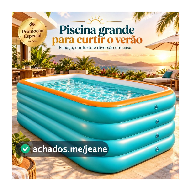 Piscina Inflável Retangular 3200L em PVC Dobrável com Válvula de Drenagem Reforçada para Jardim e Área Externa