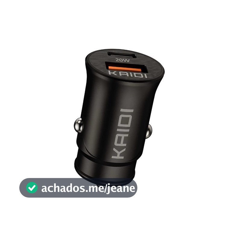 Carregador Veicular Turbo Kaidi Dupla Saída USB e Tipo-C KD-521