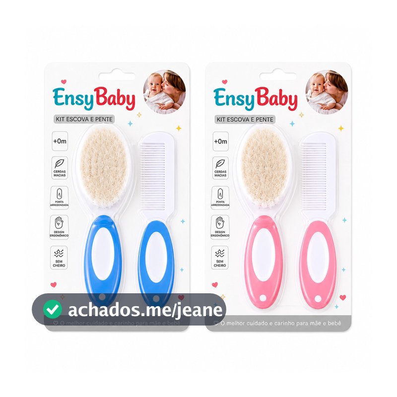 Kit Higiene para Bebê EnsyBaby Escova de Cerdas Naturais e Pente