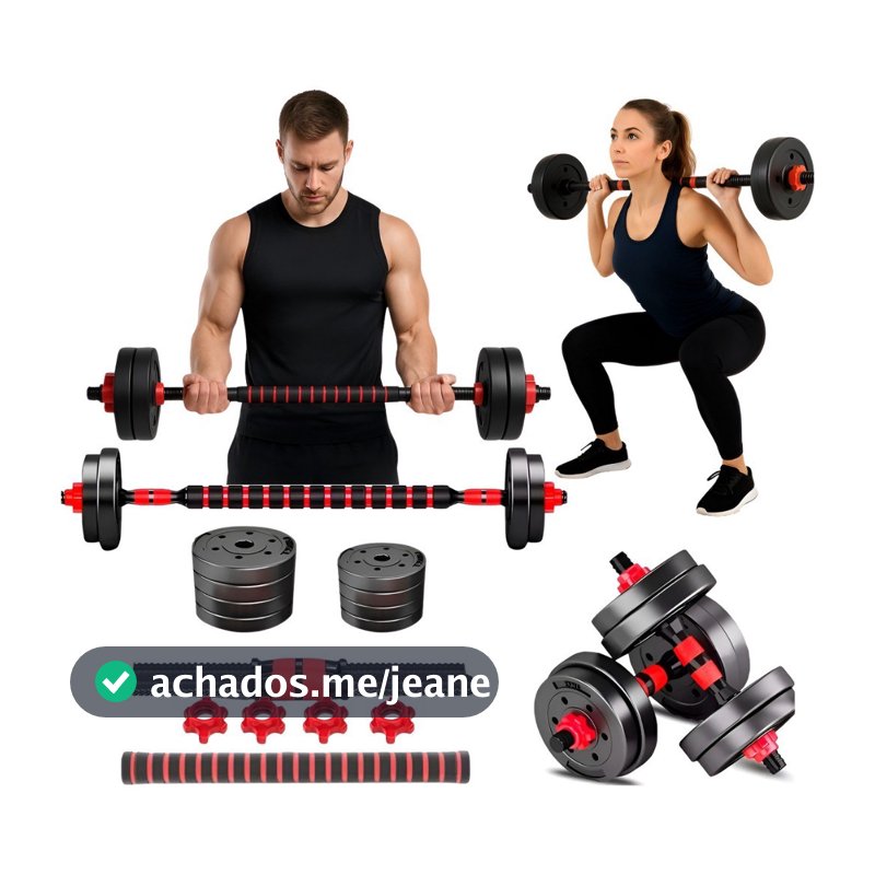 Kit De Halteres E Anilhas Ajustáveis Ajustáveis Academia 10/15/20kg Preto
