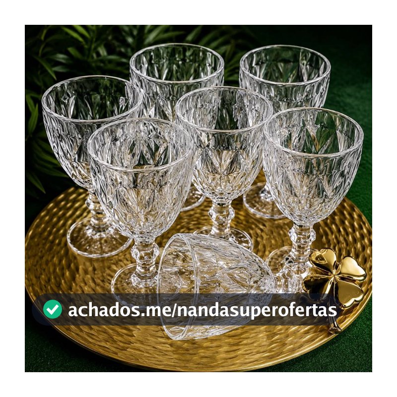 Jogo De Taças De Vidro Diamond Cristal 325ml 6 Peças