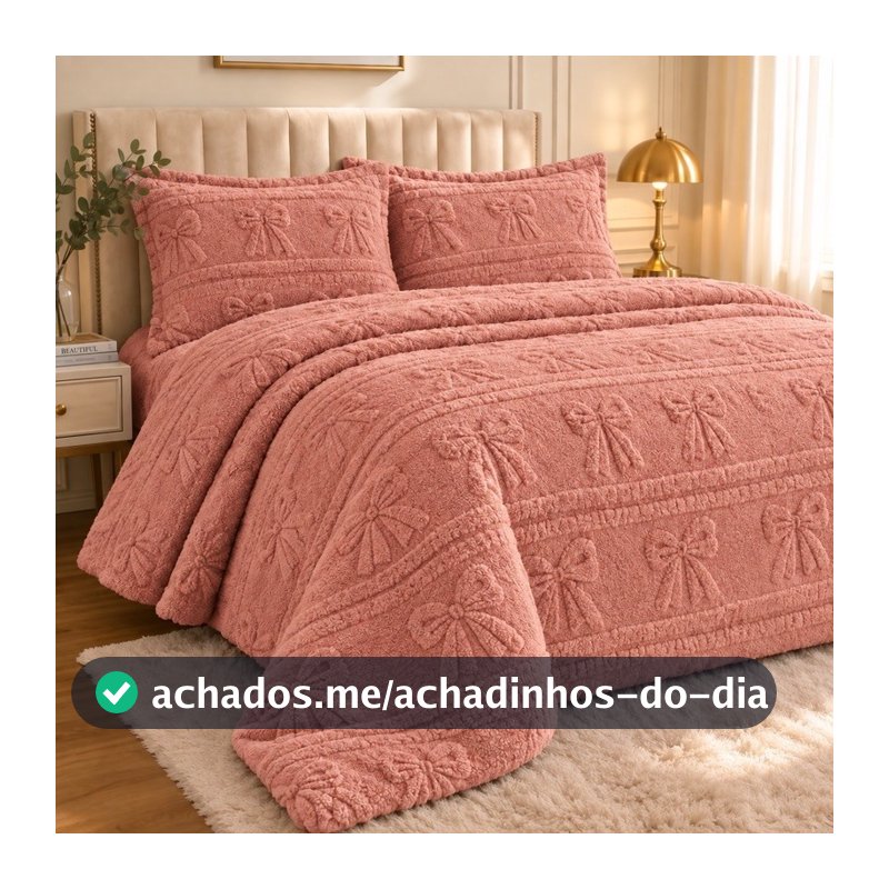 Kit Colcha Queen Fleece 3 Peças Edredon Super Macia Alto Relevo 2 Fronhas Toque Suave  Aconchego