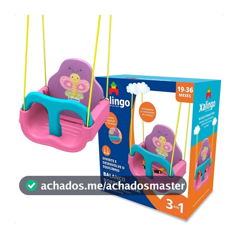 Balanço Infantil Borboletinha Rosa e Azul Com Encosto Regulável até 23Kg Xalingo - 09356