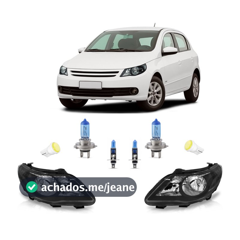 Par Farol Gol Saveiro G5 2009 A 2012 F. Duplo Mascara Negra opcional C/ kit Lâmpadas + T10 Led completo