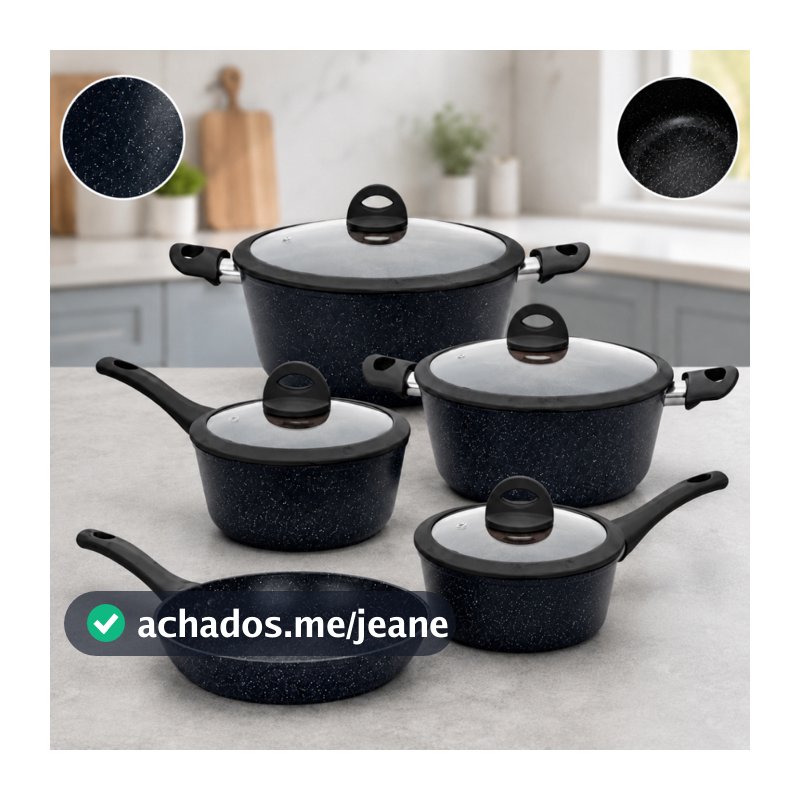 Jogo Panelas Ceramica Antiaderente 5 Pecas Inducao Gas Eletrico Tampa Vidro Temperado Preto Bege Chocolate Casambiente