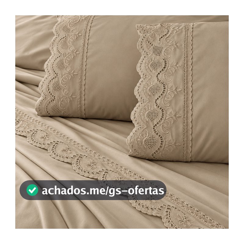 Jogo de Lençol 400 Fios Casal Queen King Solteiro Bordado Inglês 3 e 4 Peças com Elástico Toque Macio Premium