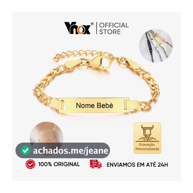 Vnox Marca Pulseira Personalizada Para Bebê Com Nomes Gravados Novas Jóias De Aço Inoxidável Folheadas A Ouro