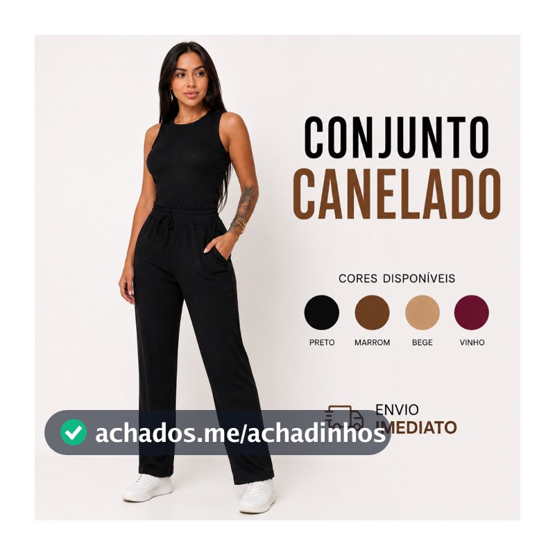 Conjunto Feminino Canelado Calça Wide Leg Pantalona com Bolsos + Regata Moda Verão Frio