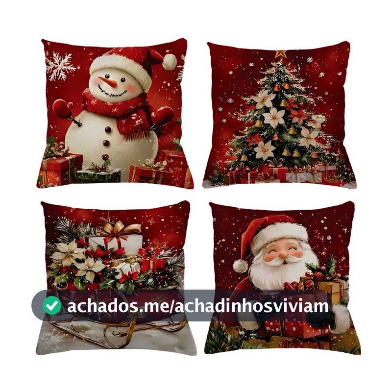 KIT 4 CAPAS DE ALMOFADAS DECORATIVAS NATAL PAPAI NOEL ,BONECO DE NEVE ,  RENA - TAMANHO 45X45