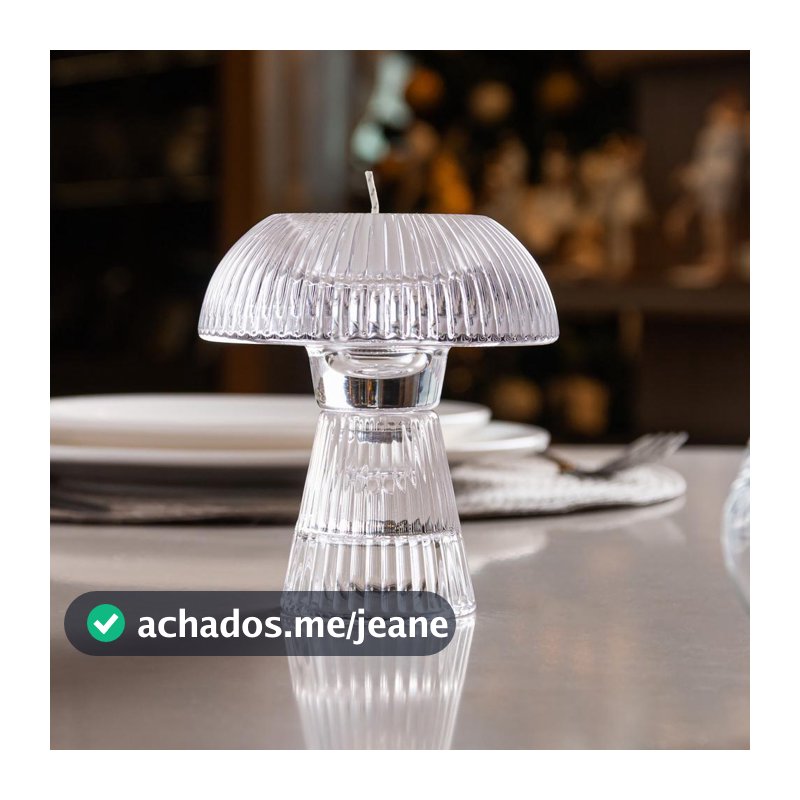 Castiçal Mushroom Lines 11cm Vidro Lyor para Vela Decoração Mesa Aparador Bandeja Ambiente Elegante Aconchegante Uso Dia