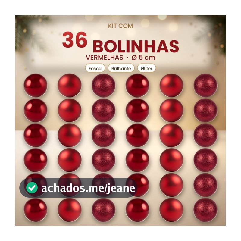 Kit 36 Bolinhas Vermelha 5 Cm Festivas De Natal Premium Decoração Enfeites Festão Pendentes de Arvores Kit 36, 24 e 12un
