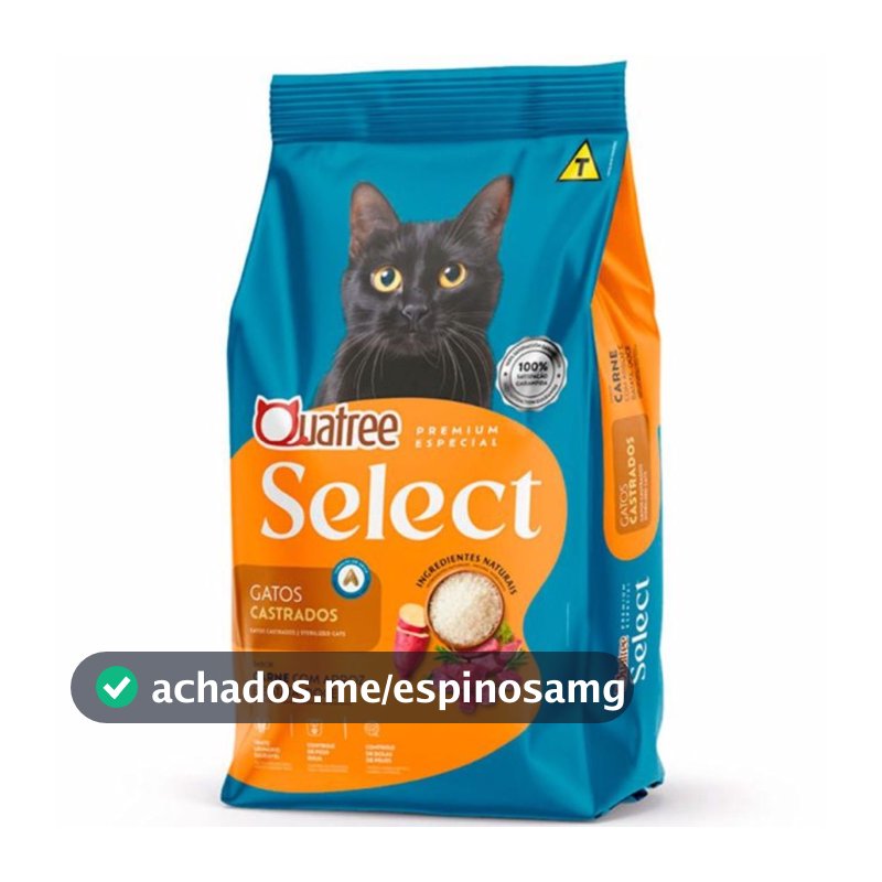 Raçao Quatree Select Gatos Adultos Castrados Carne 10,1kg