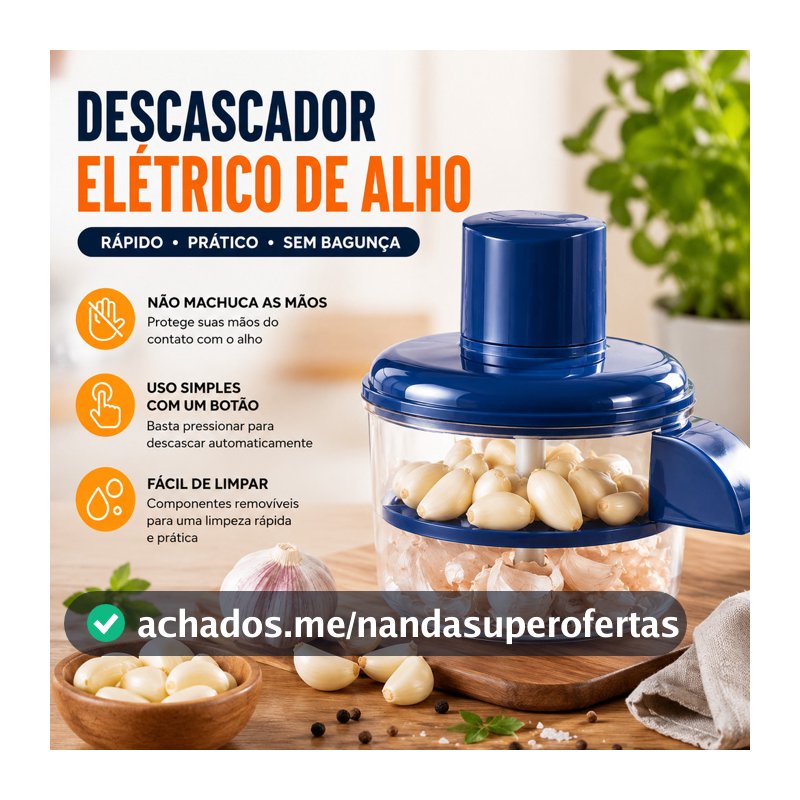 Descascador Elétrico Automático Portátil para Cozinha Frutas Alho Tomate e Legumes