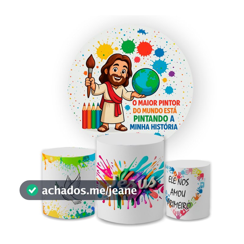 Kit Capa Painel Festivo Redondo + Trio Cilindro Decoração O Maior Pintor Do Mundo Festa Aniversário