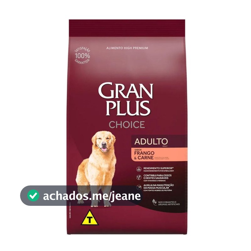 Ração GranPlus Choice Cães Adultos Sabor Frango e Carne 15Kg
