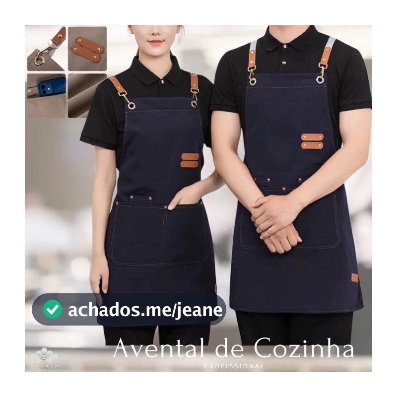 Avental de Cozinha Ajustável Com Botões Com Bolso Caseiro ou Profissional