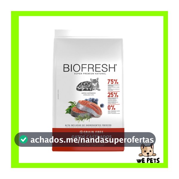 Ração 7,5kg Biofresh Super Premium Gatos Castrados Sabor Salmão