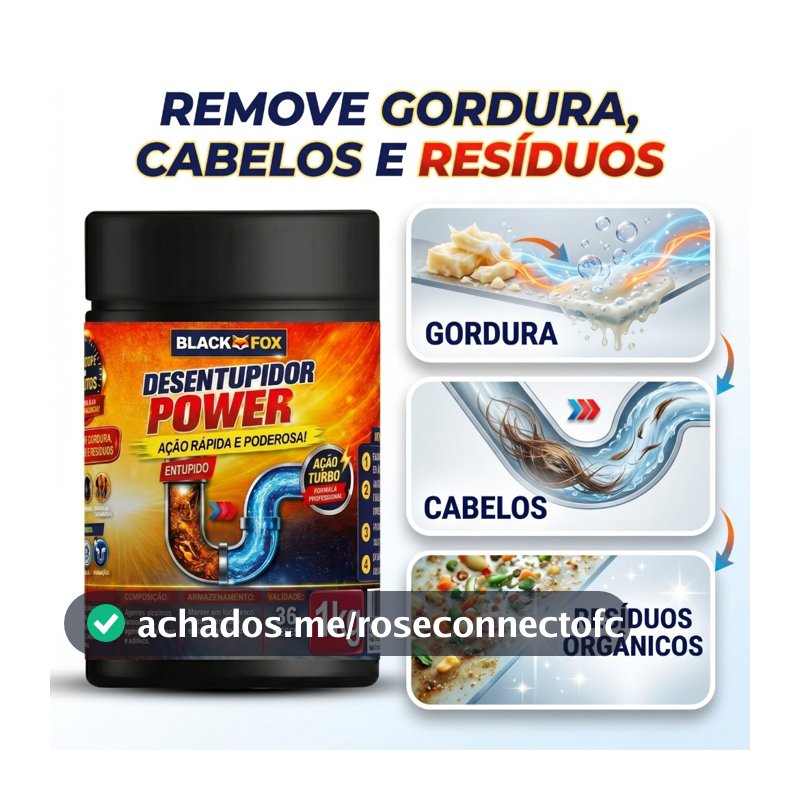 Desentupidor 1Kg Black Fox Desentop Alta Potência Para Desentupir Pias Ralos e Tubulações Potente