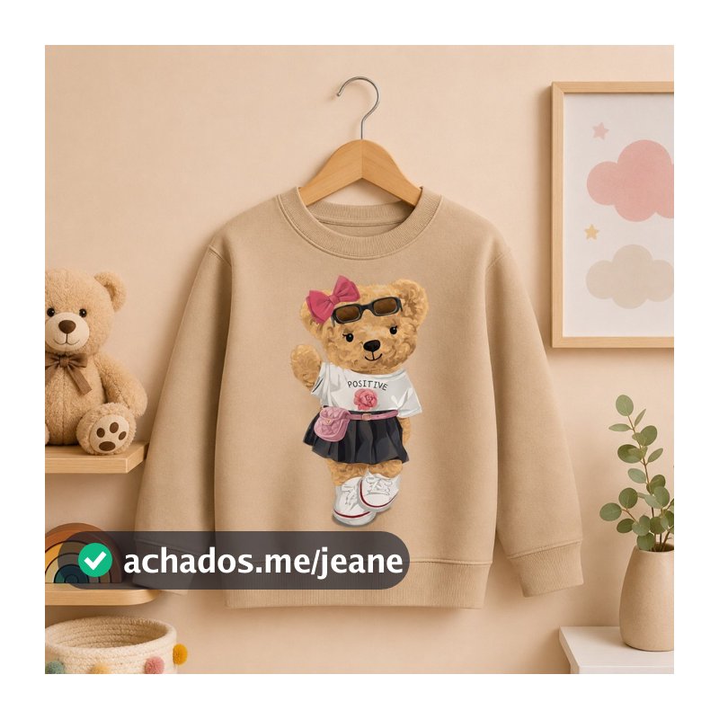 Blusa de Moletom Infantil Feminino Quentinha Estampada Ursinha Fofa Casaco de Frio Menina