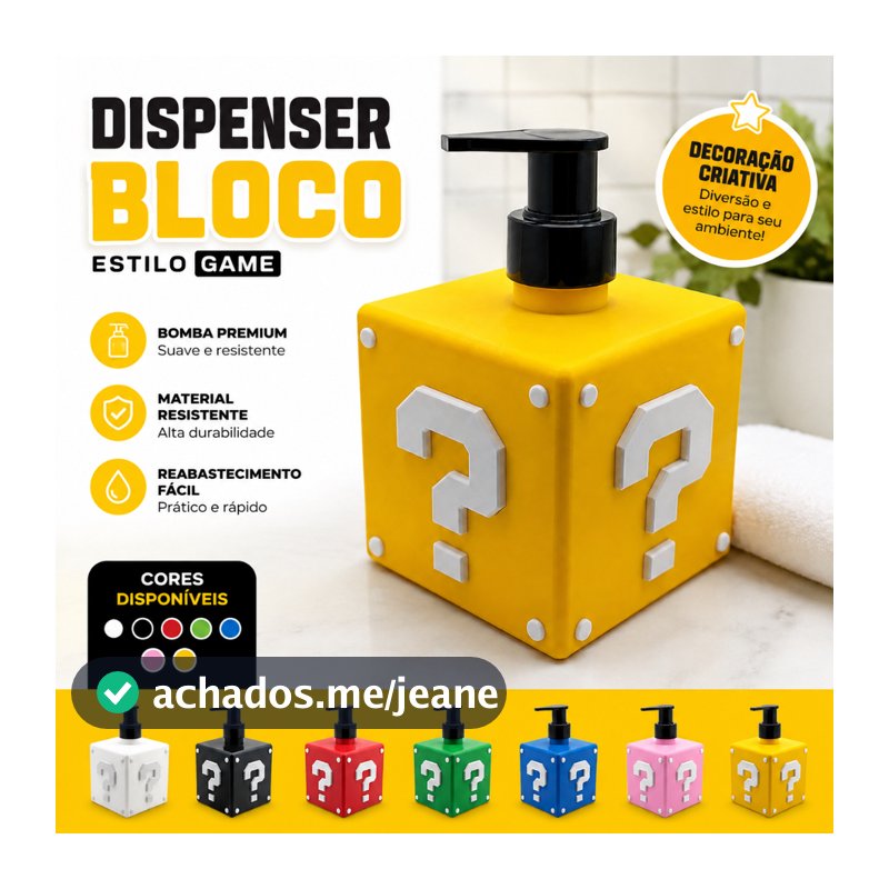 Dispenser Sabonete Líquido Bloco Interrogação Estilo Game Gamer Porta Sabonete Banheiro Lavabo Decoração Criativa