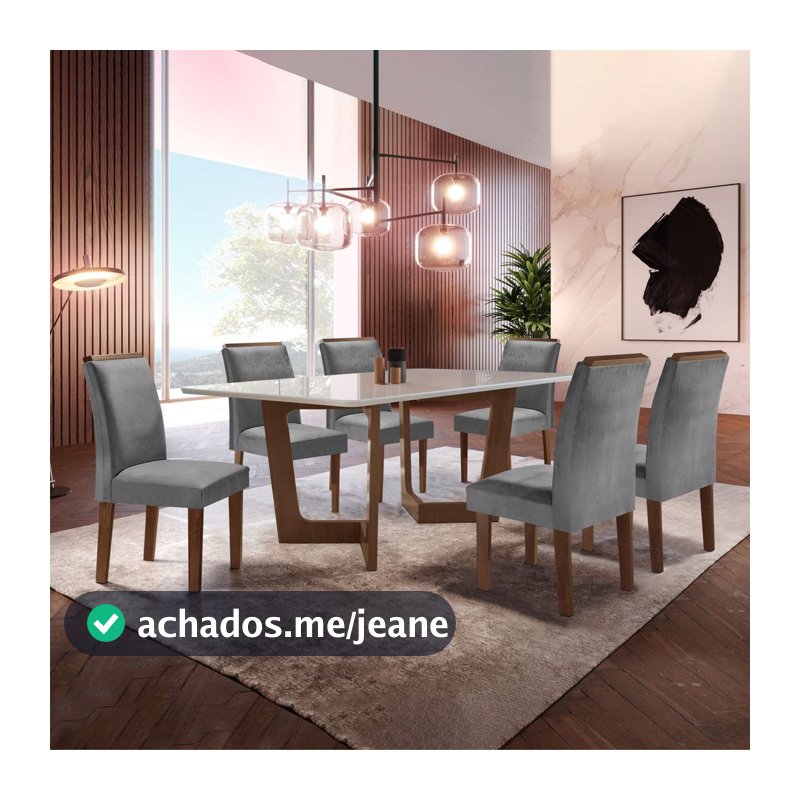 Conjunto Sala de Jantar Nápoles Tampo Vidro/MDF com 6 Cadeiras Luísa Smart Plus