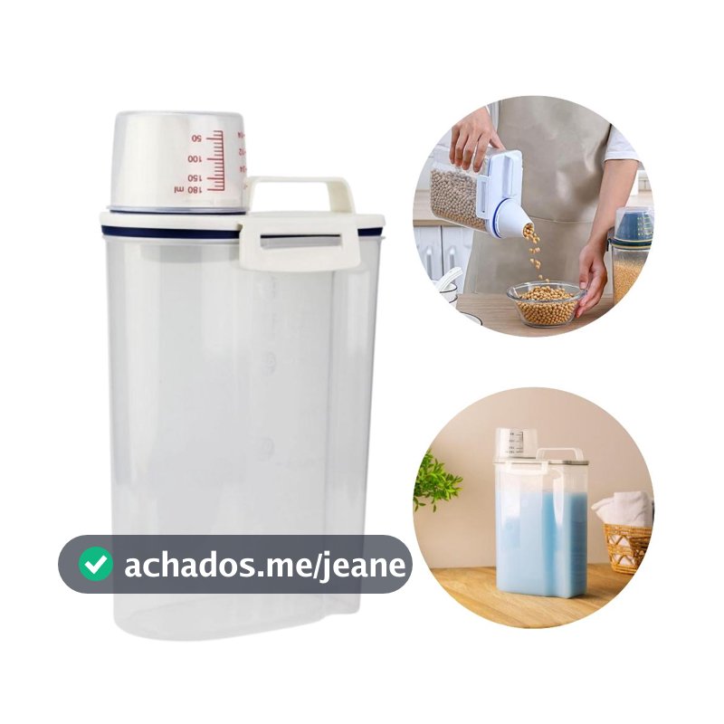 Pote Hermético com Copo Medidor Bico Dosador Cozinha Mantimentos Lavanderia Multiuso