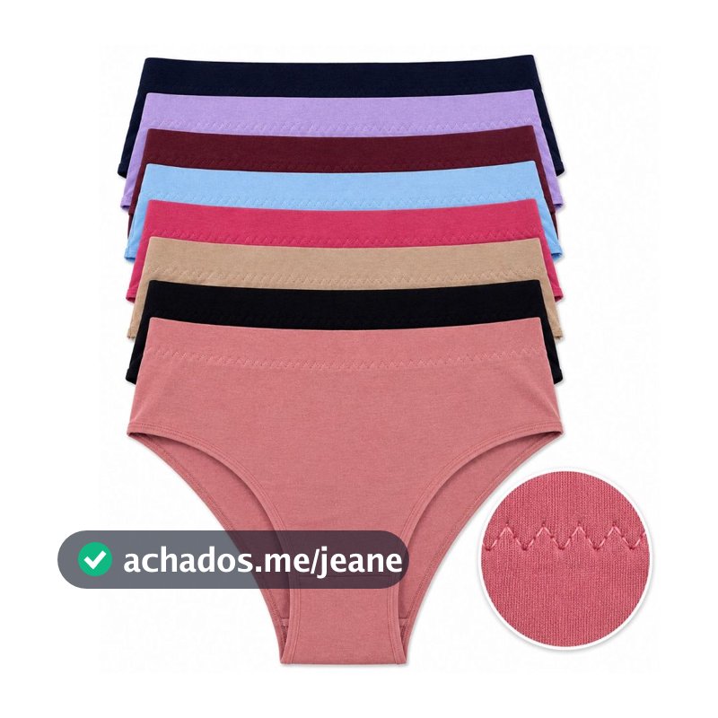 Kit 5 Calcinha de Algodão 100% Premium Cós Alto Feminino