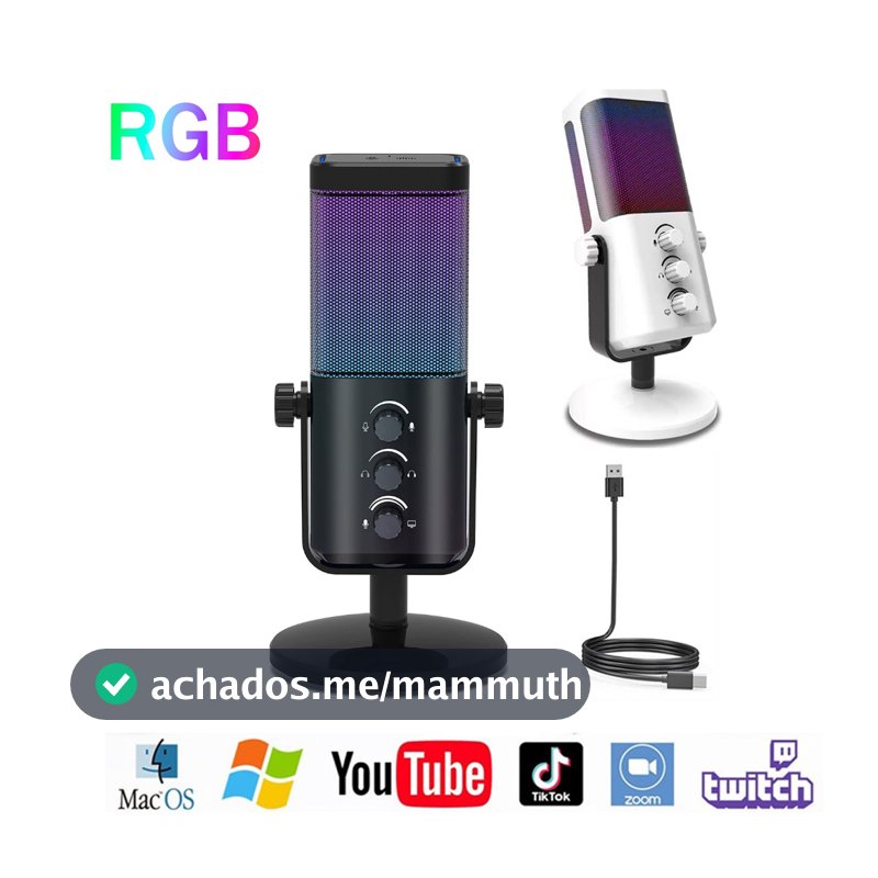 Microfone RGB Gamer Ravação de Live Jogo Condensador Podcast Alta Sensibilidade Gravador ao vivo