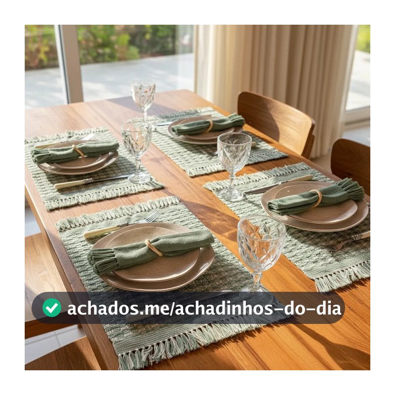 Kit Jogo Americano Pistache Menta Sousplat  Decoração Mesa Posta Tear Mineiro  4, 6 e 8 lugares