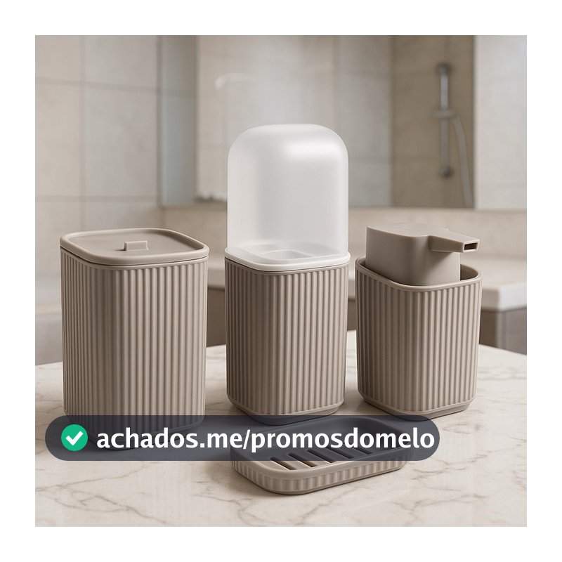 Kit 4 Acessórios Para Banheiro Lavabo Dispenser Porta Sabonete Líquido Porta Algodão Porta Escovas Saboneteira