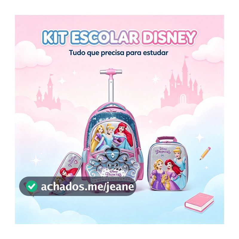 Kit Escolar Mochila Rodinhas Princesas Disney Lancheira Estojo Menina