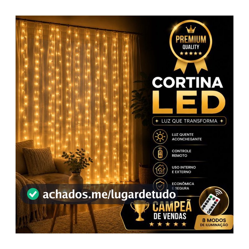 Cortina Luz LED 3x3m 300 LEDs USB Controle 8 Efeitos para Quarto Parede Janela Decoração