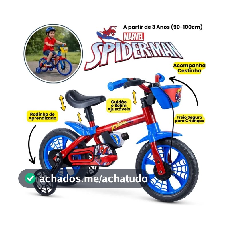 BICICLETA INFANTIL NATHOR HOMEM ARANHA ARO 12 SPIDER-MAN