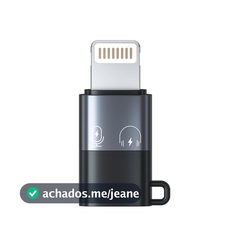Adaptador USB Tipo-C para Conector Lightning – Compatível com iPhone, Fone e Microfone de Lapela – Cor Preto e Cinza