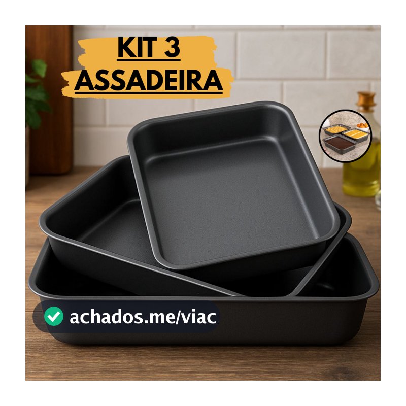 Kit Forma Assadeira Antiaderente Bolo Lasanheira Torta Sobremesa Forno Confeitaria Gourmet Cozinha