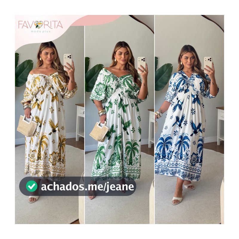 Vestido Plus Size com Bolsos e Forro Manga Morcego Bufante Estampa Tropical Inspiração Elegante Sofisticado Tendência