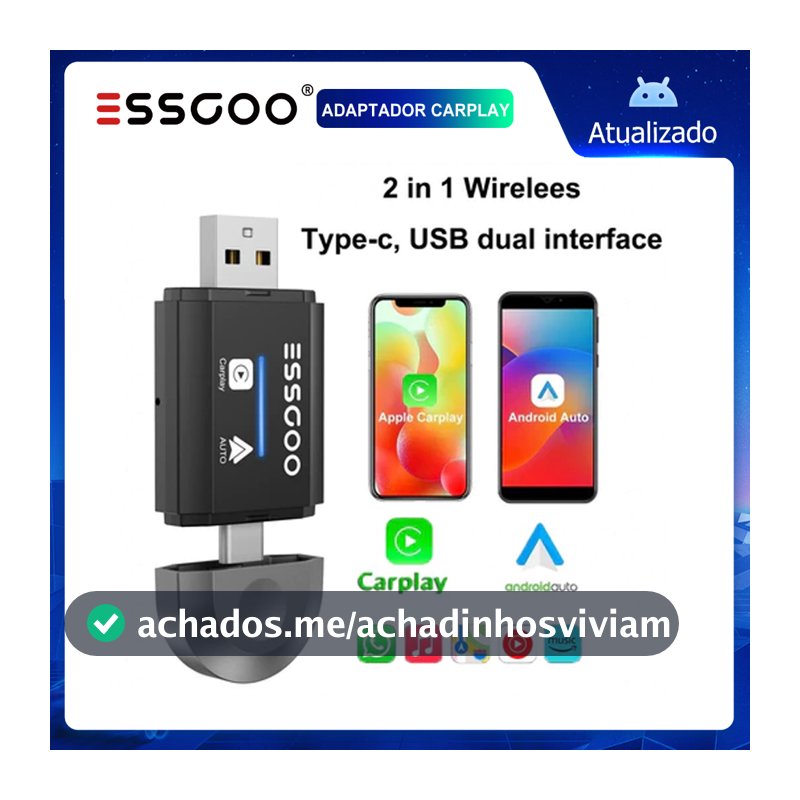 (Envio de São Paulo) ESSGOO Adaptador carplay de carro Conversor Sem Fio Wireless Carplay Android Auto Para iPhone