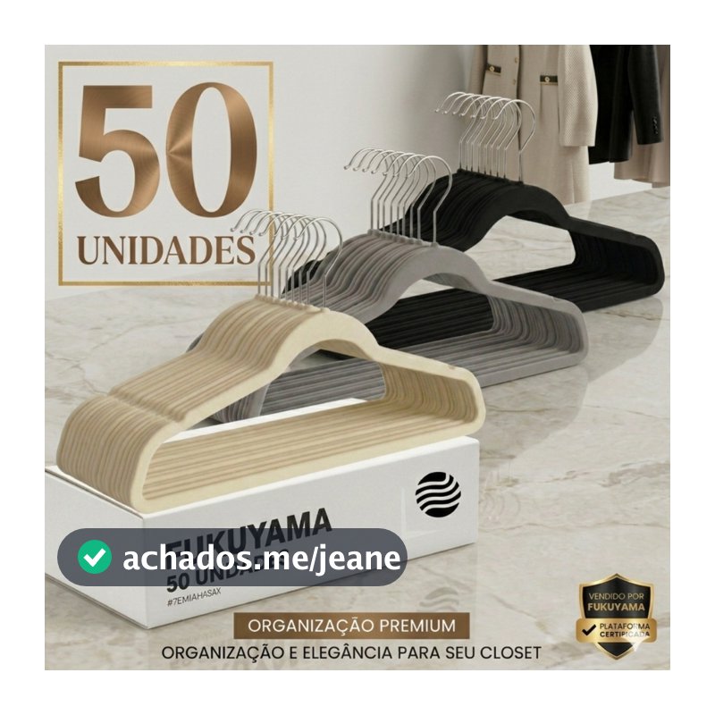 KIT 50 CABIDES DE VELUDO FUKUYAMA COM GANCHO GIRATÓRIO 360° Antideslizante Slim