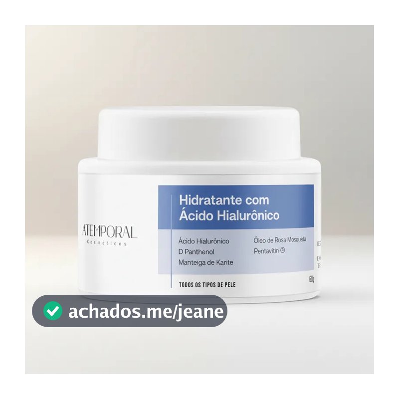 Creme Hidratante Facial Anti Idade 60g Ácido Hialurônico Rosa Mosqueta Anti Rugas Atemporal