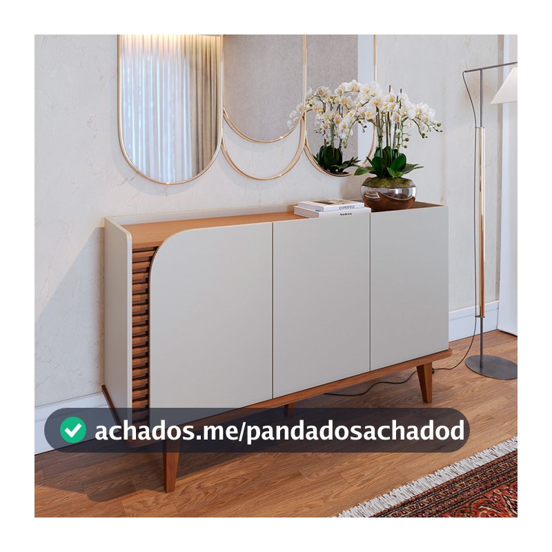 Aparador Buffet Para Sala de Jantar 3 Portas Elora C04 Off White Matte Freijó - Lyam Decor