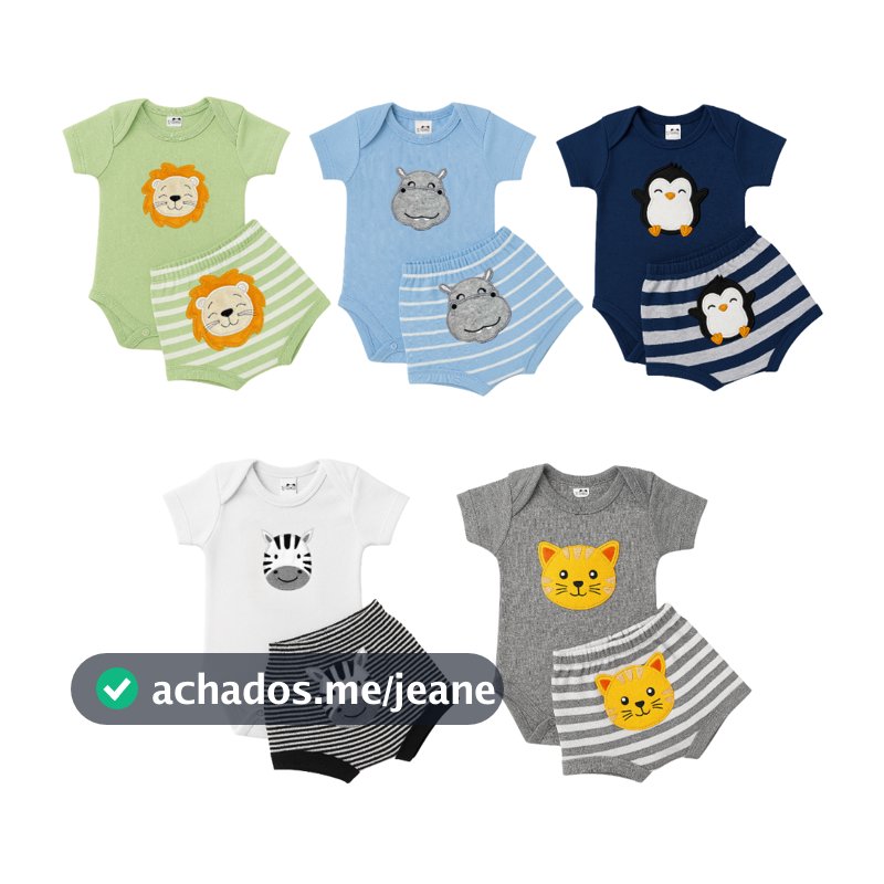 Conjunto de Body e Short Bebe Manga Curta Menino 100% algodão