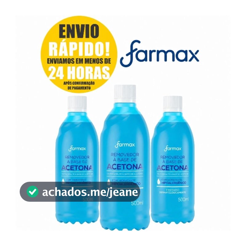 Kit com 3 Removedores de Esmalte Com Acetona Farmax 500ML Manicure, Salão e Esmalte! Envio Rápido