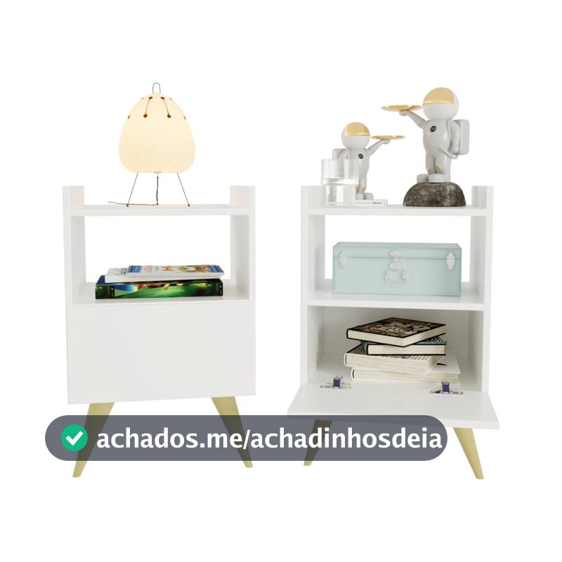 Kit 2 Mesa de Cabeceira Com Porta Nicho Quarto Casal Decoração Retro Fontana