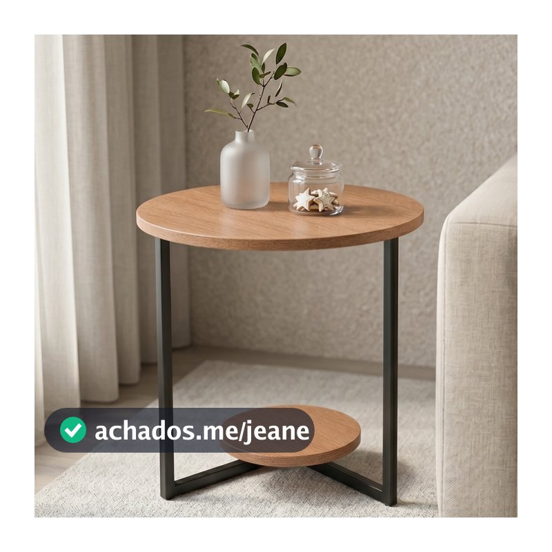 Mesa Lateral Siena Redonda Decorativa 49 cm Moderna Tampo e Base MDF 15mm Pés em Metalon - LH Móveis