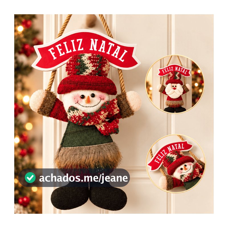 Enfeite de Natal Grande para Portas Pelúcia Papai Noel Boneco de Neve Pendente Decoração Natalina