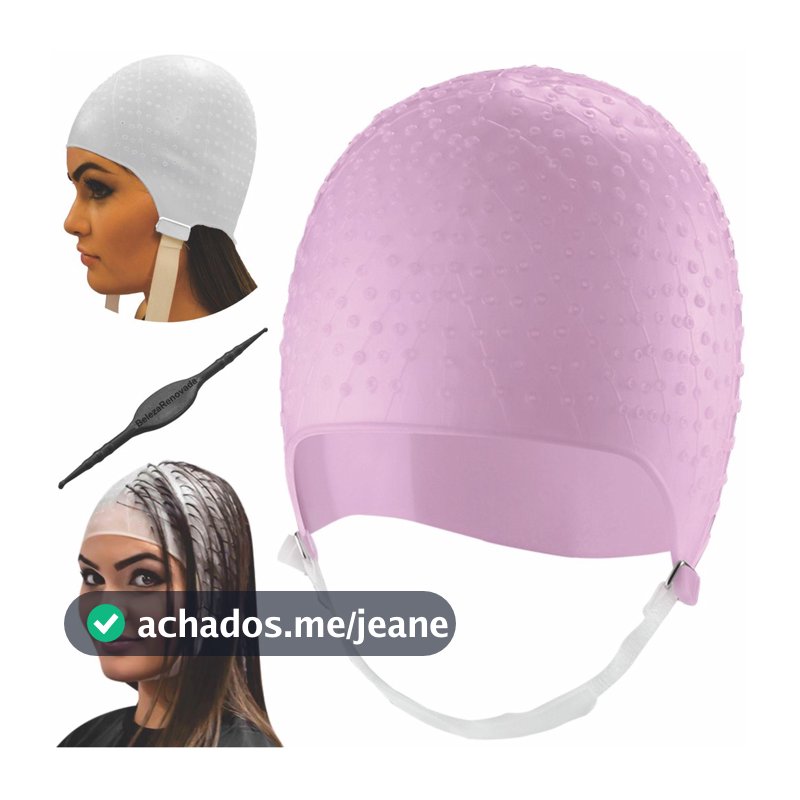 Kit Touca Para Mechas, Luzes E Reflexo Em Silicone + Agulha rosa