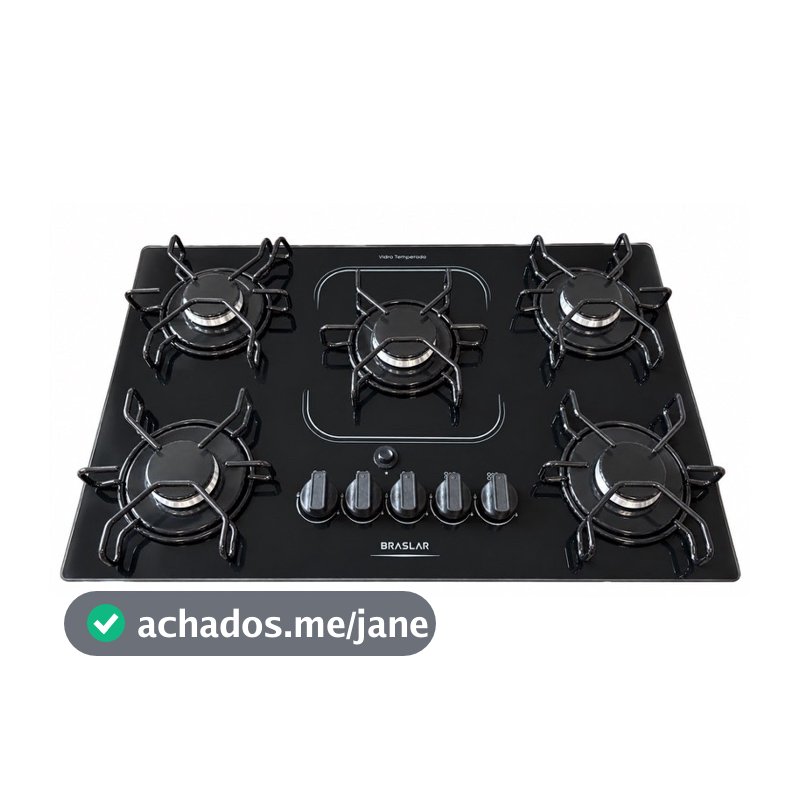 Fogão cooktop 5 bocas a gas bivolt acendimento automático Braslar