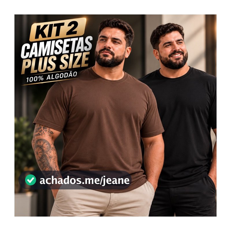 Kit 2 e 1 Camiseta Plus Size Tam G1, G2, G3 e G4 - 100% Algodão Premium Fio 30.1 Confortavel Casual Basico Varias Cores
